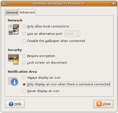 Configuring the Ubuntu remote desktop advanced settings