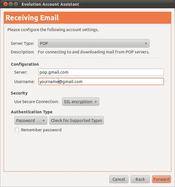 Configuring POP or IMAP access to GMail from Ubuntu 11.04
