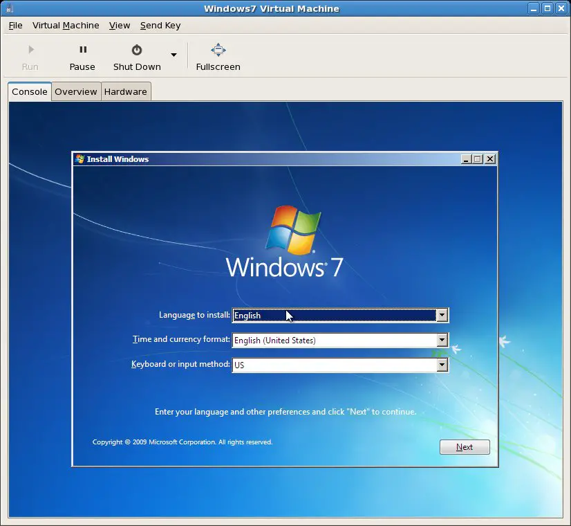 Windows 7 running in an RHEL based KVM virtual machine