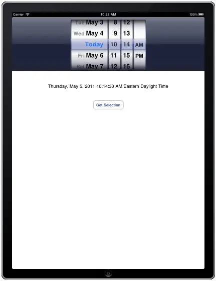 An example iPad UIDatePicker application running