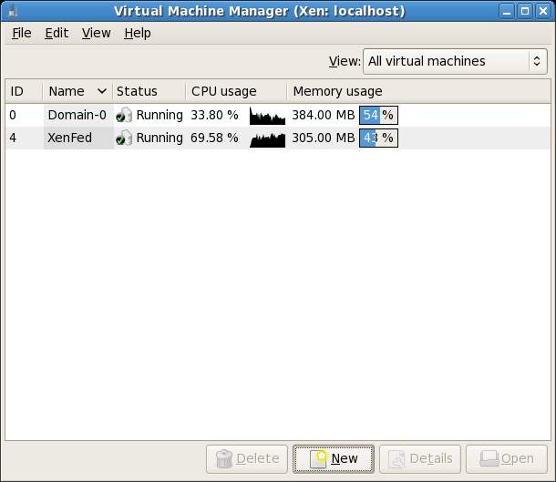 The Xen Virtual Machine Manager Main Screen