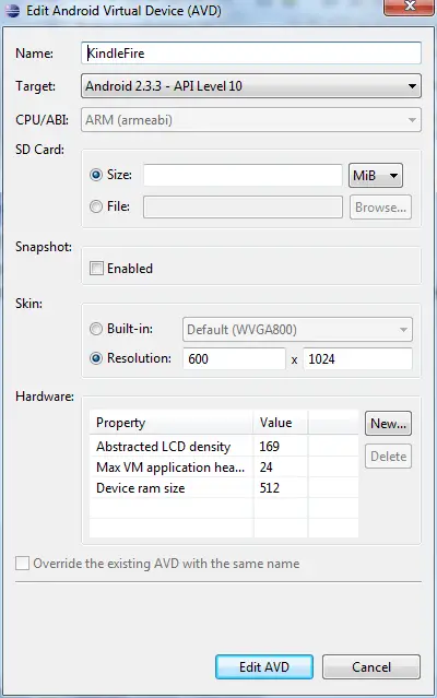 Adding an SD Card to an AVD configuration