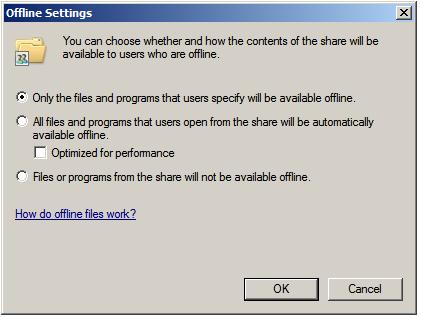 Configuring Windows Server 2008 offline (cached) file sharing