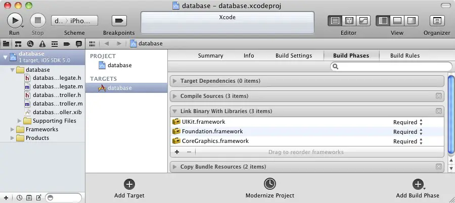 Adding the SQLite library to an Xcode project