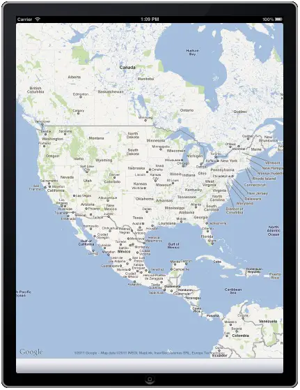 A map in an iPad iOS 6 app