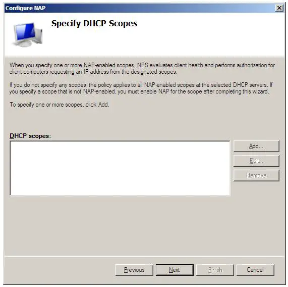 Configuring NAP DHCP scopes