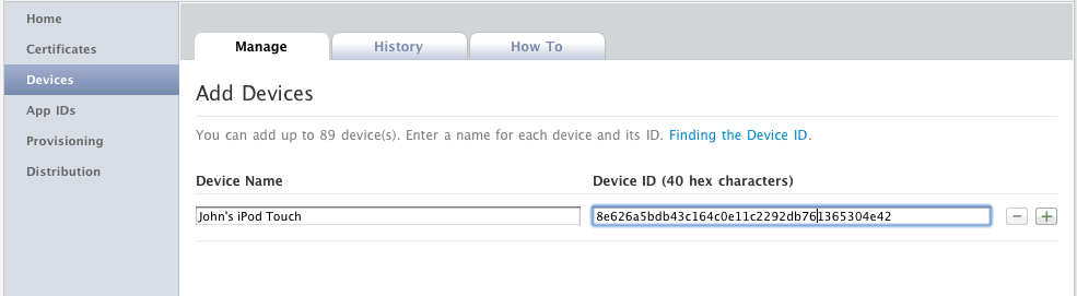 Adding devices in the iOS Provisioning Portal