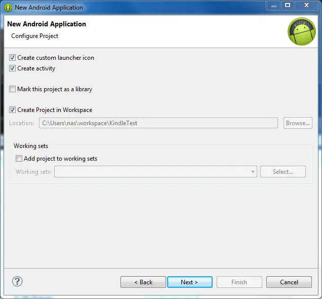Configuring a new Android project in Eclipse