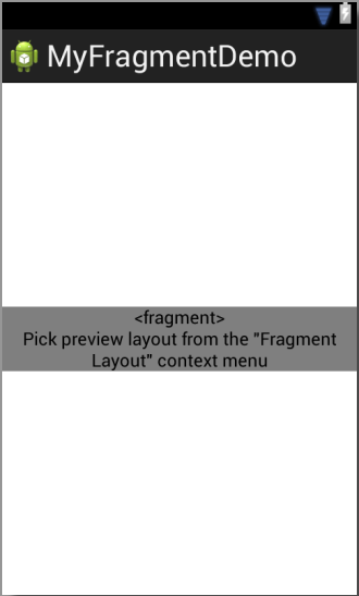 An Android Fragment placeholder in the Graphical Layout Tool