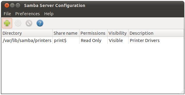 The system-config-samba tool running on Ubuntu 11.04