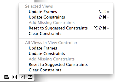 The Xcode Resolve Auto Layout Issues menu