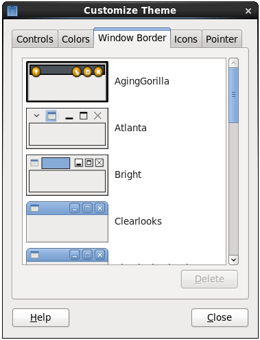 CentOS 6 Customize Theme dialog