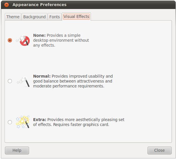 Ubuntu 10.10 visual effects preferences