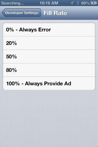 Setting tyhe iAds fill rate on iOS 6