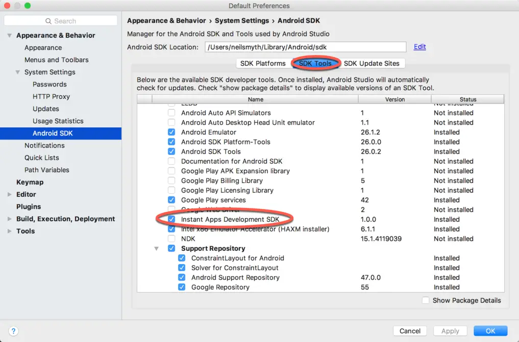 android studio sdk manager enable