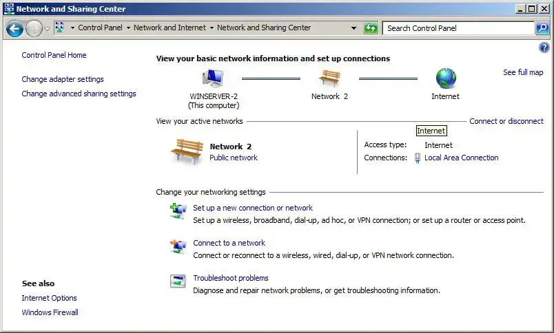 Windows Server 2008 R2 Network and Sharing Center