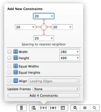 Using the Pin menu to set Auto Layout nearest neighbor constraints