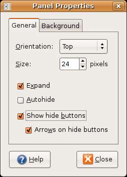 GNOME Desktop Panel Properties