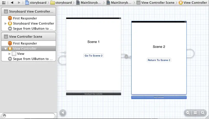 An Xcode Storyboard with a view controller selected