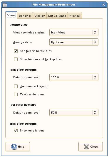 The File Management Preferences Dialog